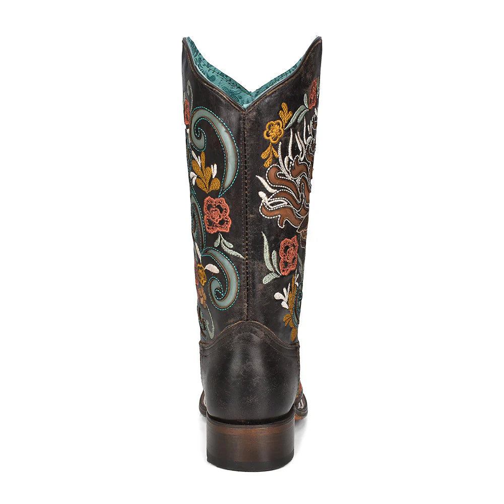 Corral Boots Ladies Horse Inlay And Multicolor Embroidery Western Boots Brown