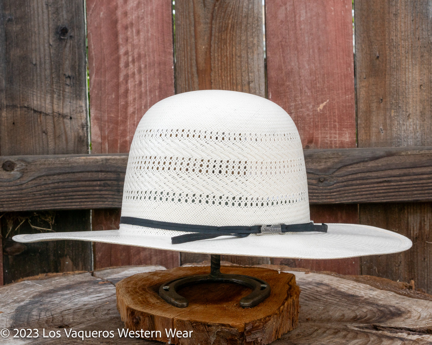American Hat Company Straw Hat Regular Crown Three Rows White
