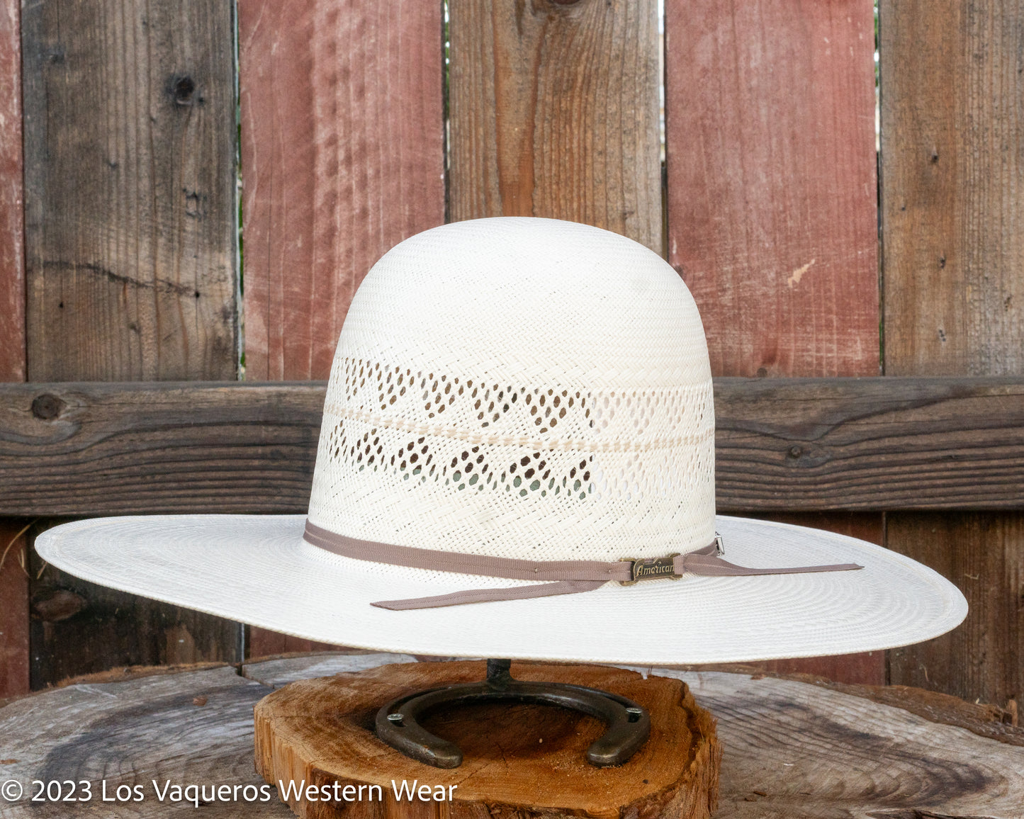 American Hat Company Straw Hat Regular Crown Pyramid Line White