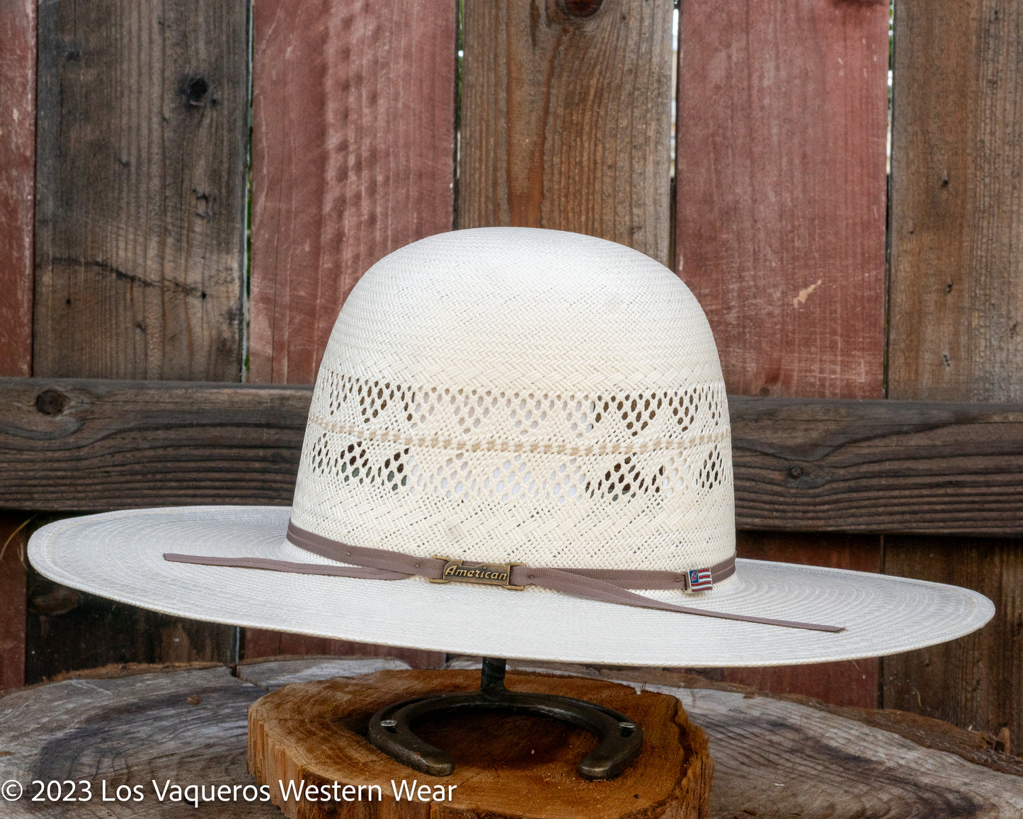 American Hat Company Straw Hat Regular Crown Pyramid Line White