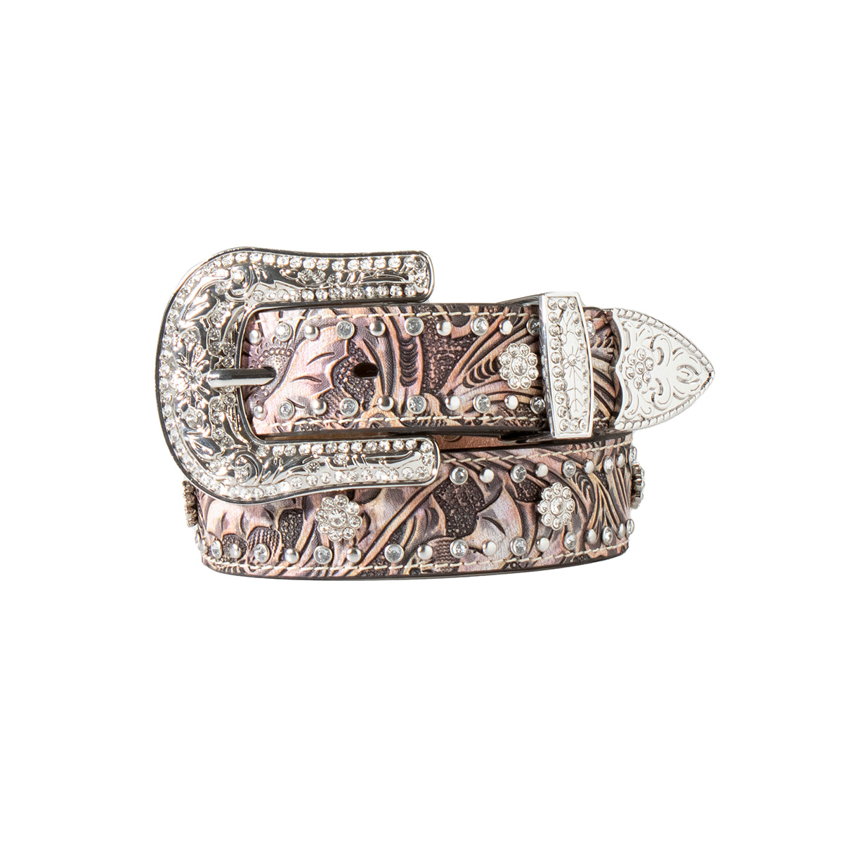 Angel Ranch Girls Belt 1 1/4" Floral Embossed Multi Colored