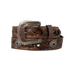Angel Ranch Ladies Belt 1 1/2" Filigree Oval Conchos Brown