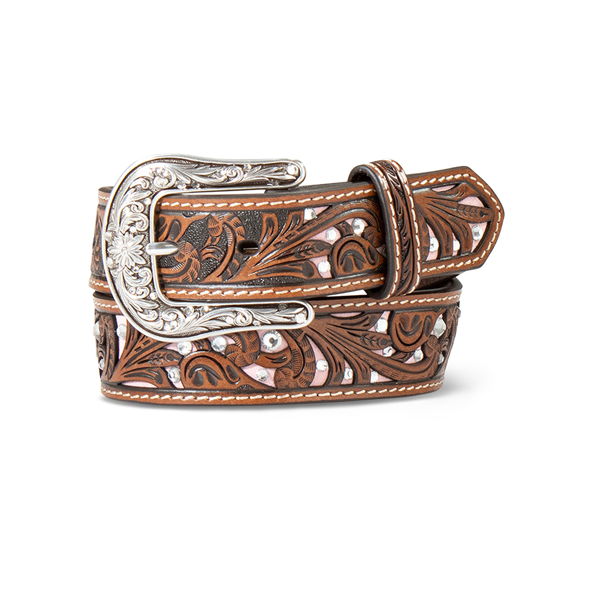 Ariat Girls Belt 1 1/4" Scroll Filigree Crystals Pink