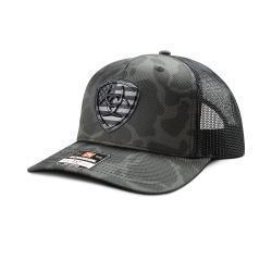 Ariat Mens Cap Snap Back Embroidered Shield Camo Black Grey