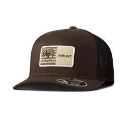 Ariat Mens FlexFit 110 Cap SnapBack American Flag Patch Brown