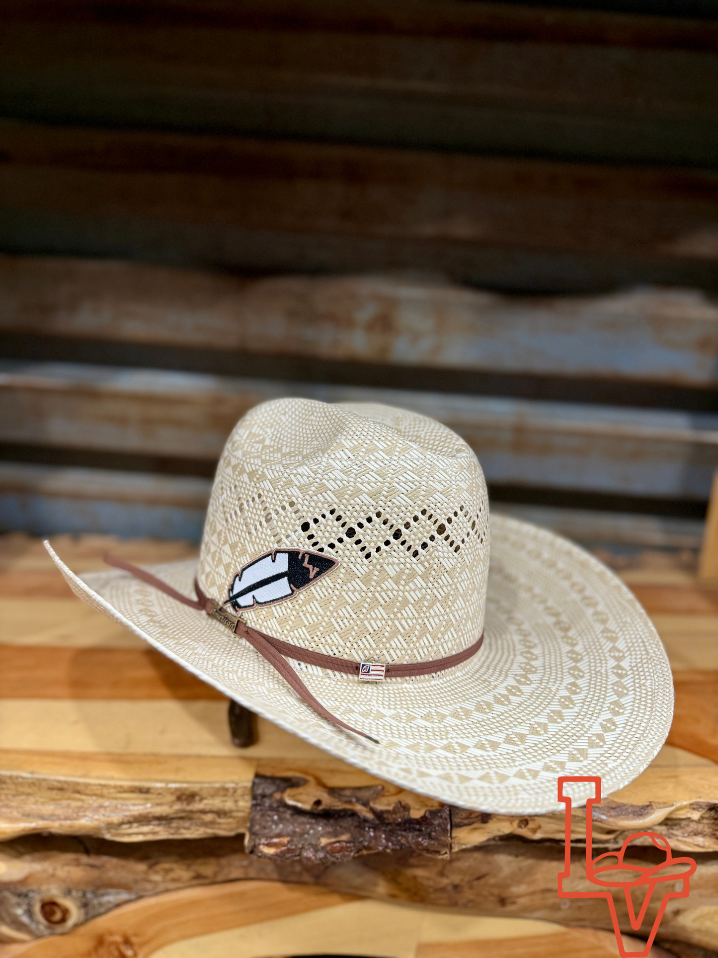 American Hat Company Straw Hat Regular Crown Checkers Tan White