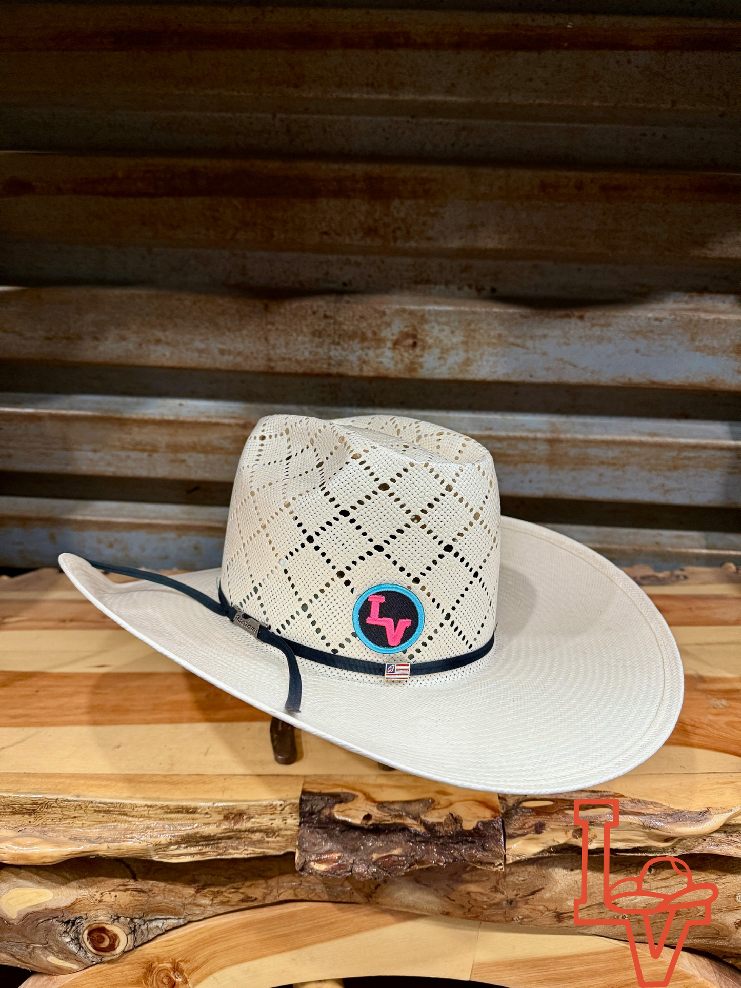 American Hat Company Straw Hat Regular Crown Patchwork White