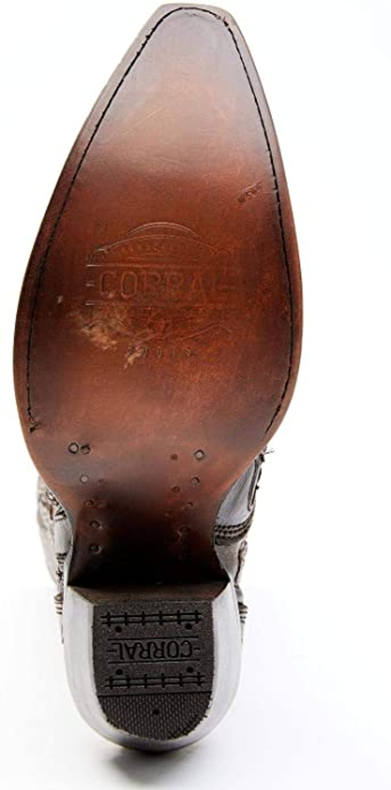 Corral Boots Ladies Overlay Embroidery Stud Tall Top Western Boots Bone Chocolate