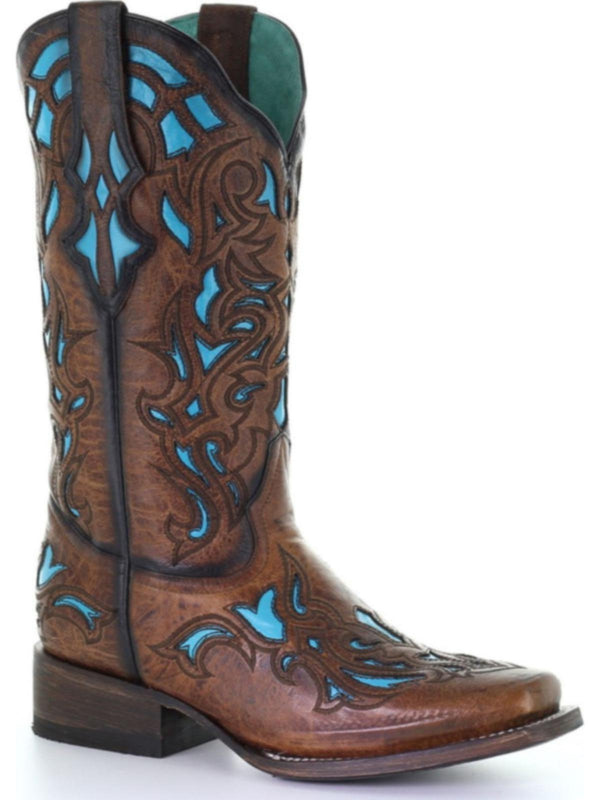 Corral Boots Ladies Inlay Western Boots Brown Blue