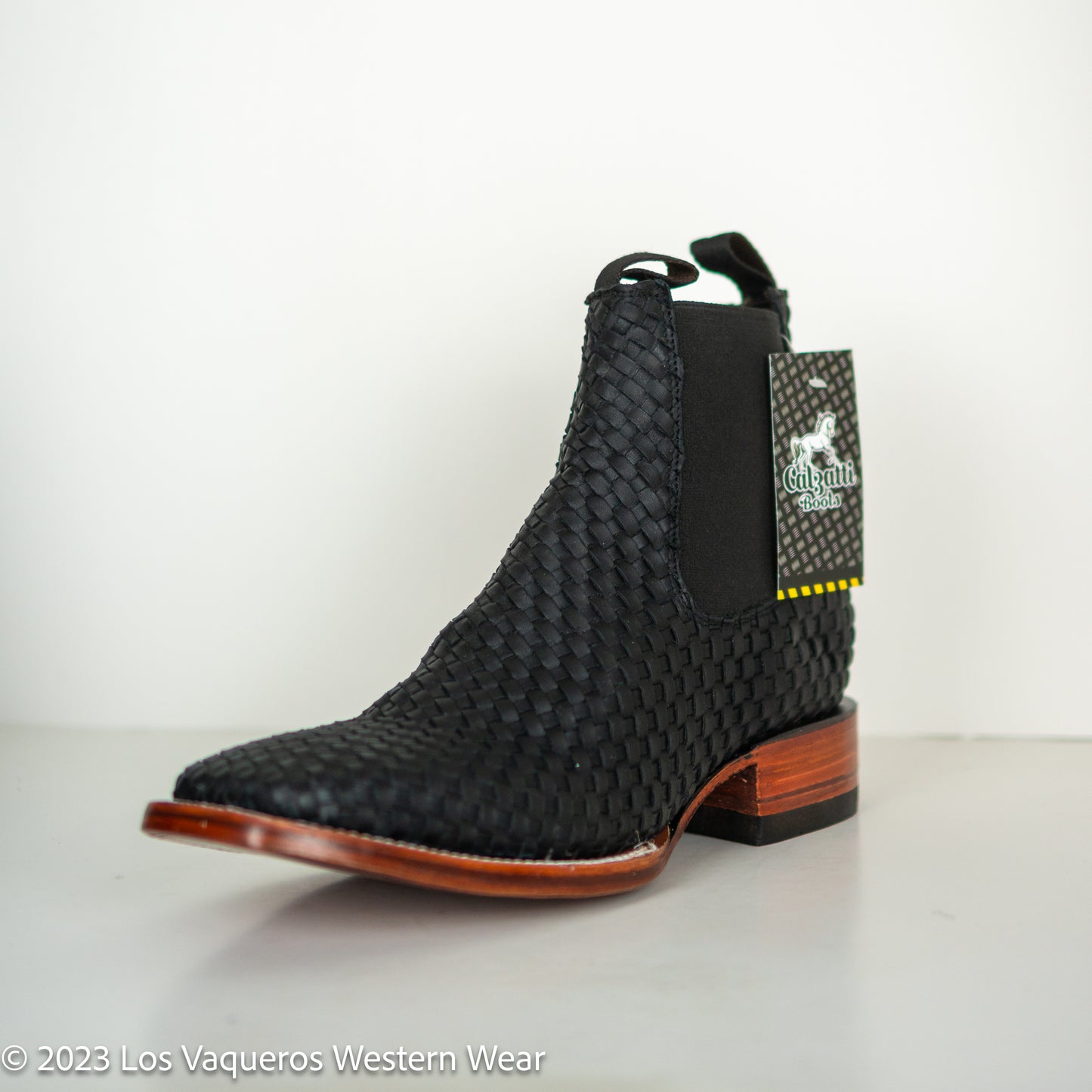 Calzatti Men's Welt Boots Woven Fabric Leather Black