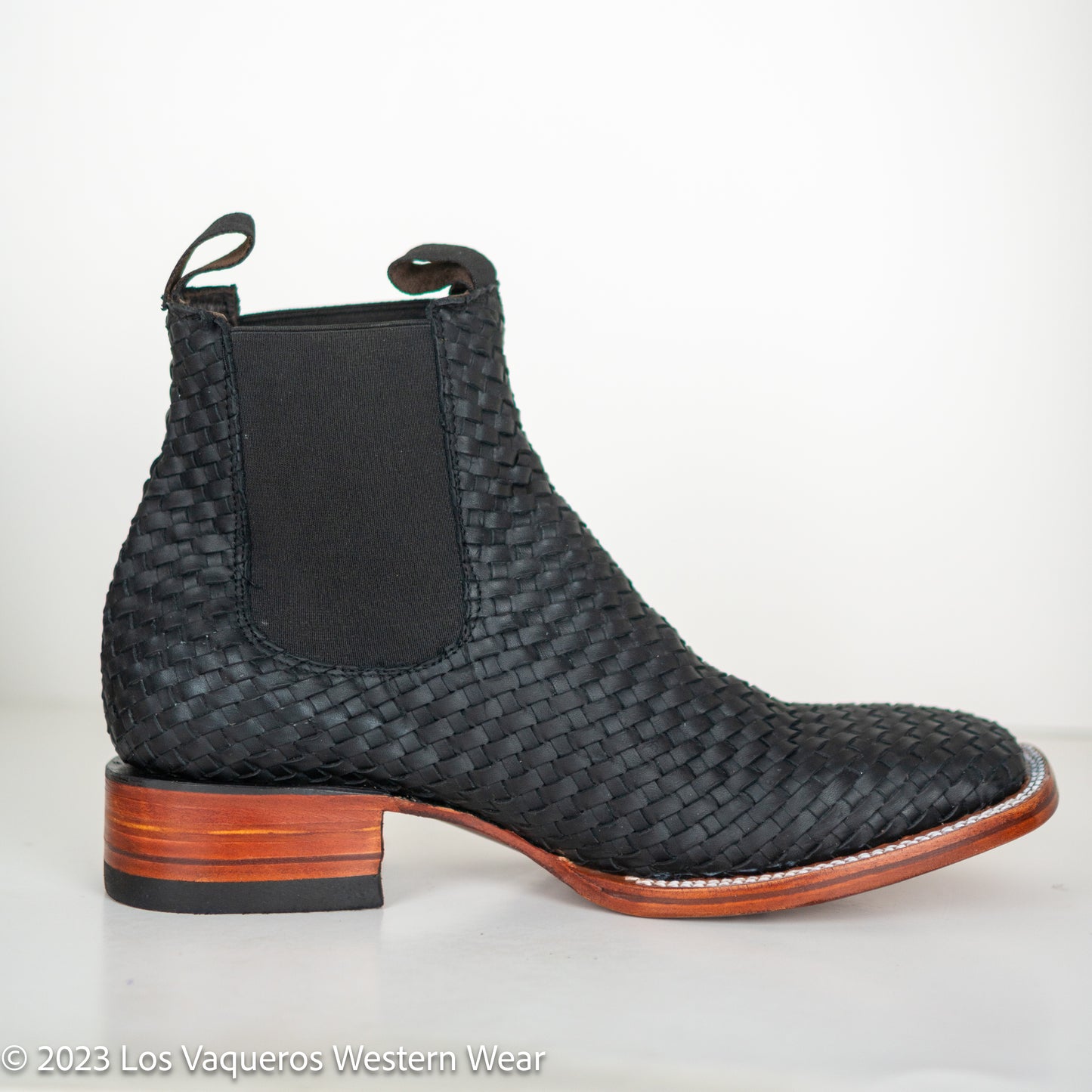 Calzatti Men's Welt Boots Woven Fabric Leather Black