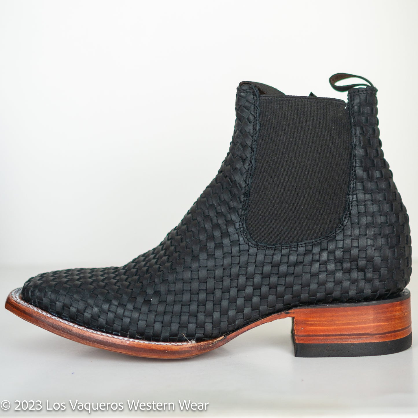 Calzatti Men's Welt Boots Woven Fabric Leather Black
