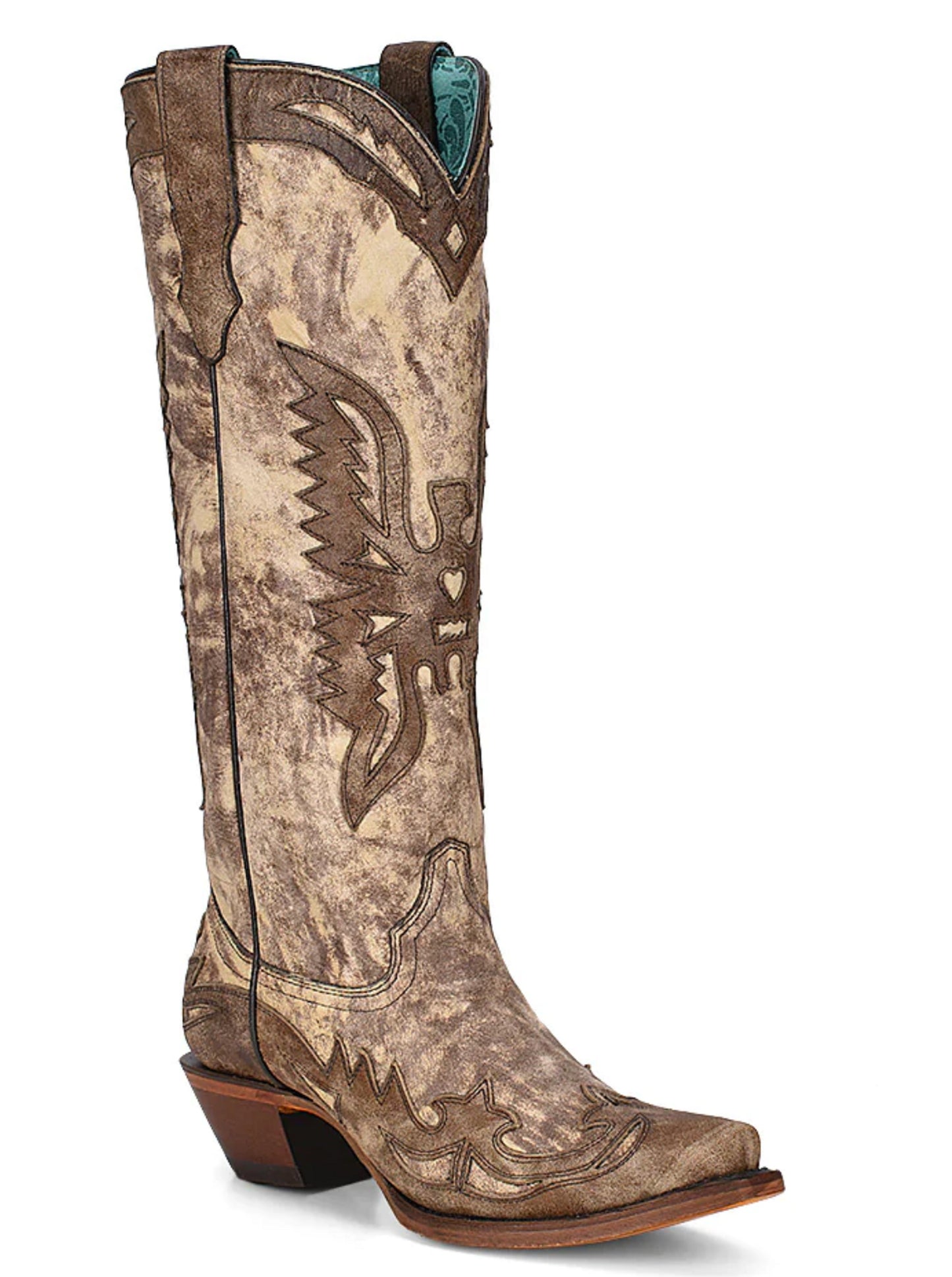 Corral Boots Ladies Eagle Overlay Western Boots Taupe Brown