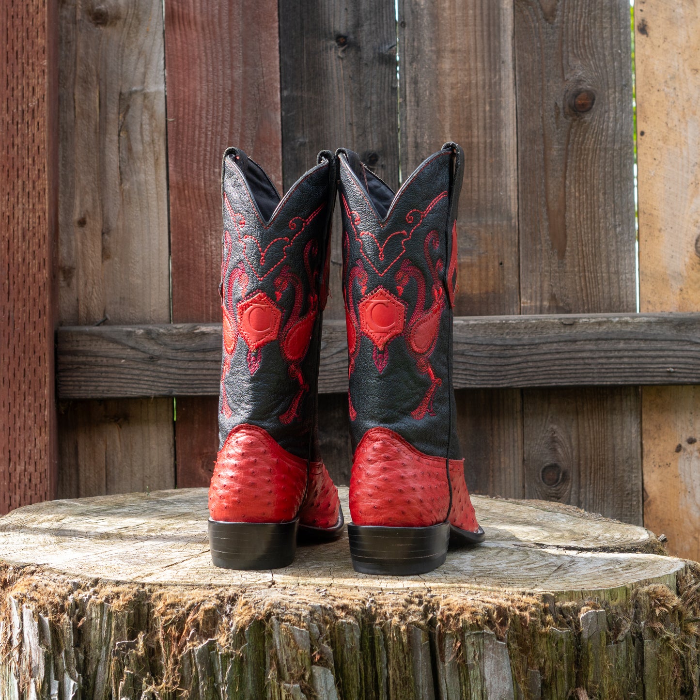 Cuadra Men's Ostrich Cowboy Boots in Red