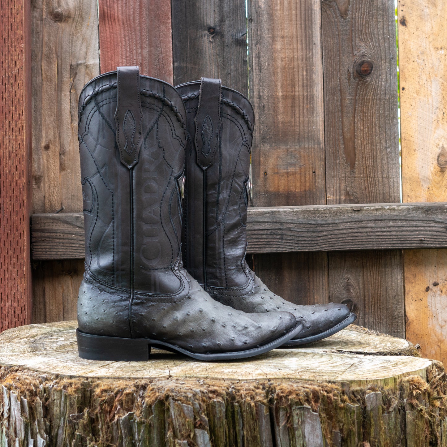 Cuadra Men's Ostrich Laser And Embroidery Round Toe Cowboy Boots in Grey