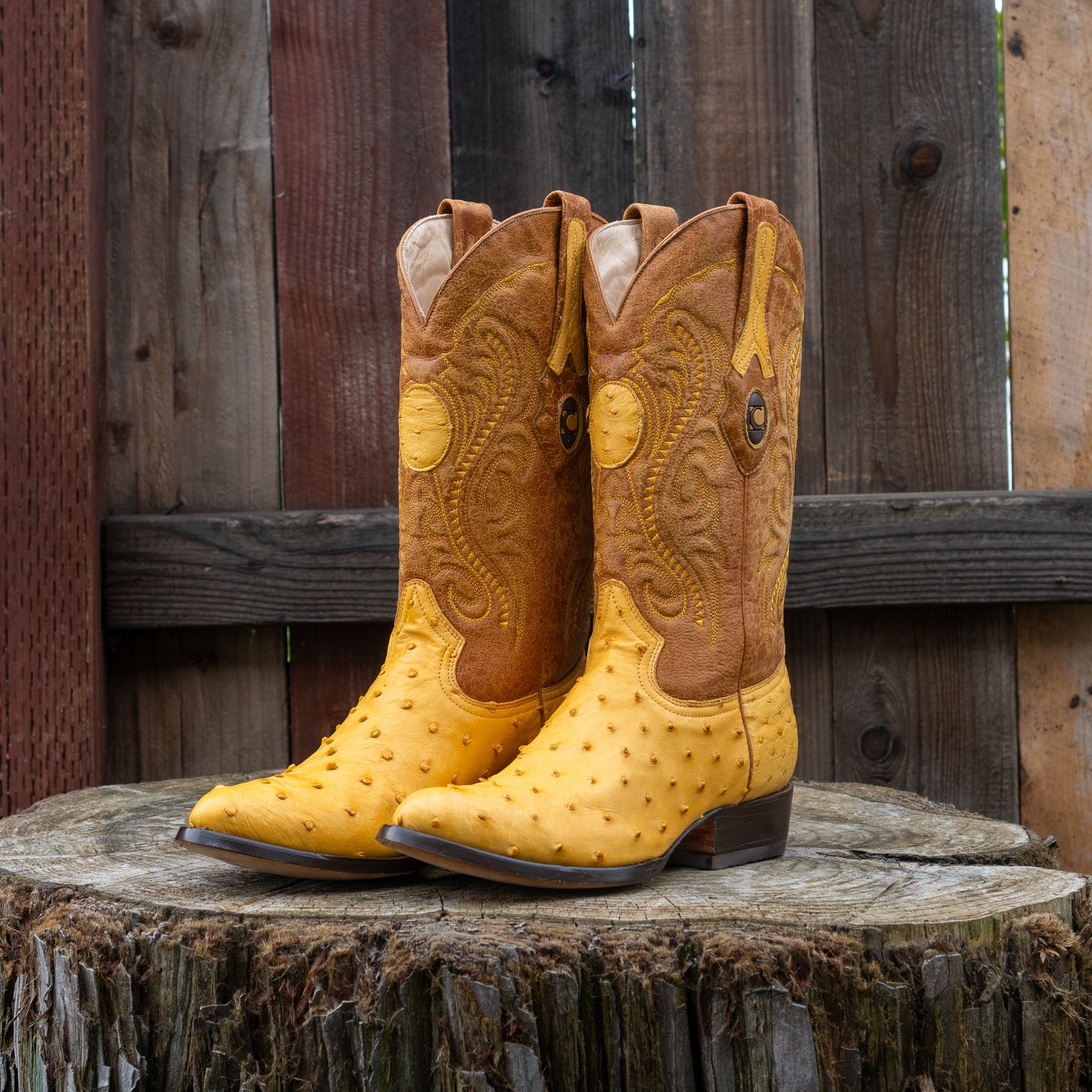 Cuadra Men's Ostrich Round Toe Cowboy Boots in Yellow
