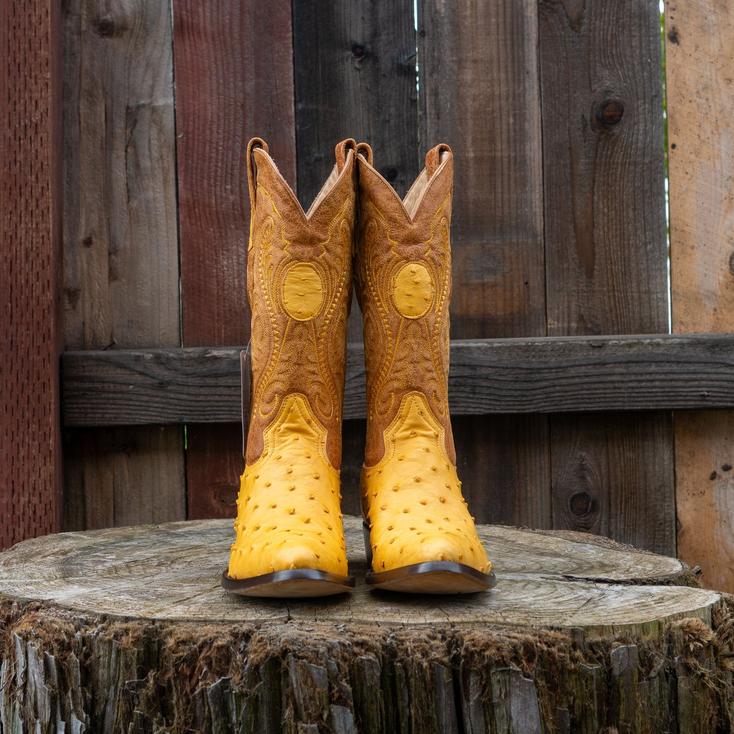 Cuadra Men's Ostrich Round Toe Cowboy Boots in Yellow