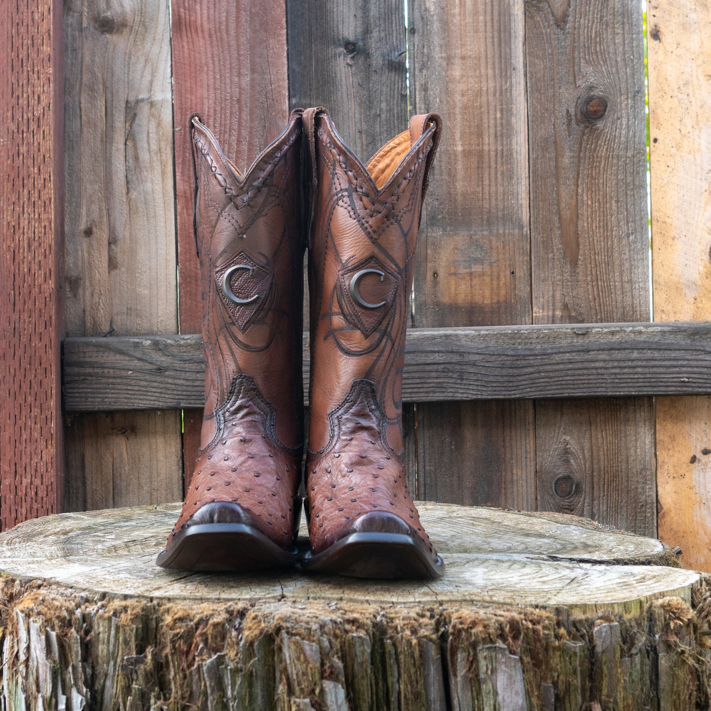 Cuadra Men's Ostrich Cowboy Boots in Flame Brown