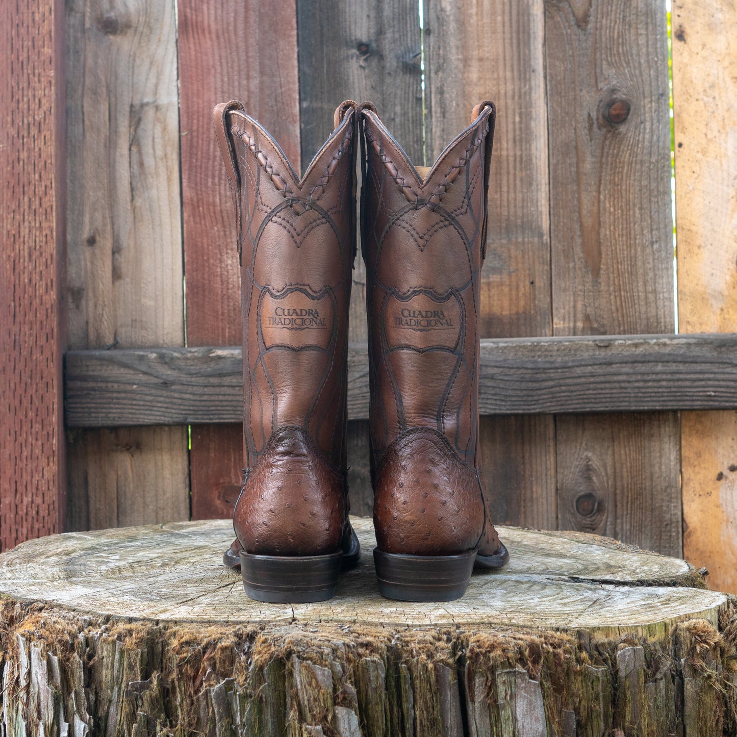 Cuadra Men's Ostrich Cowboy Boots in Flame Brown