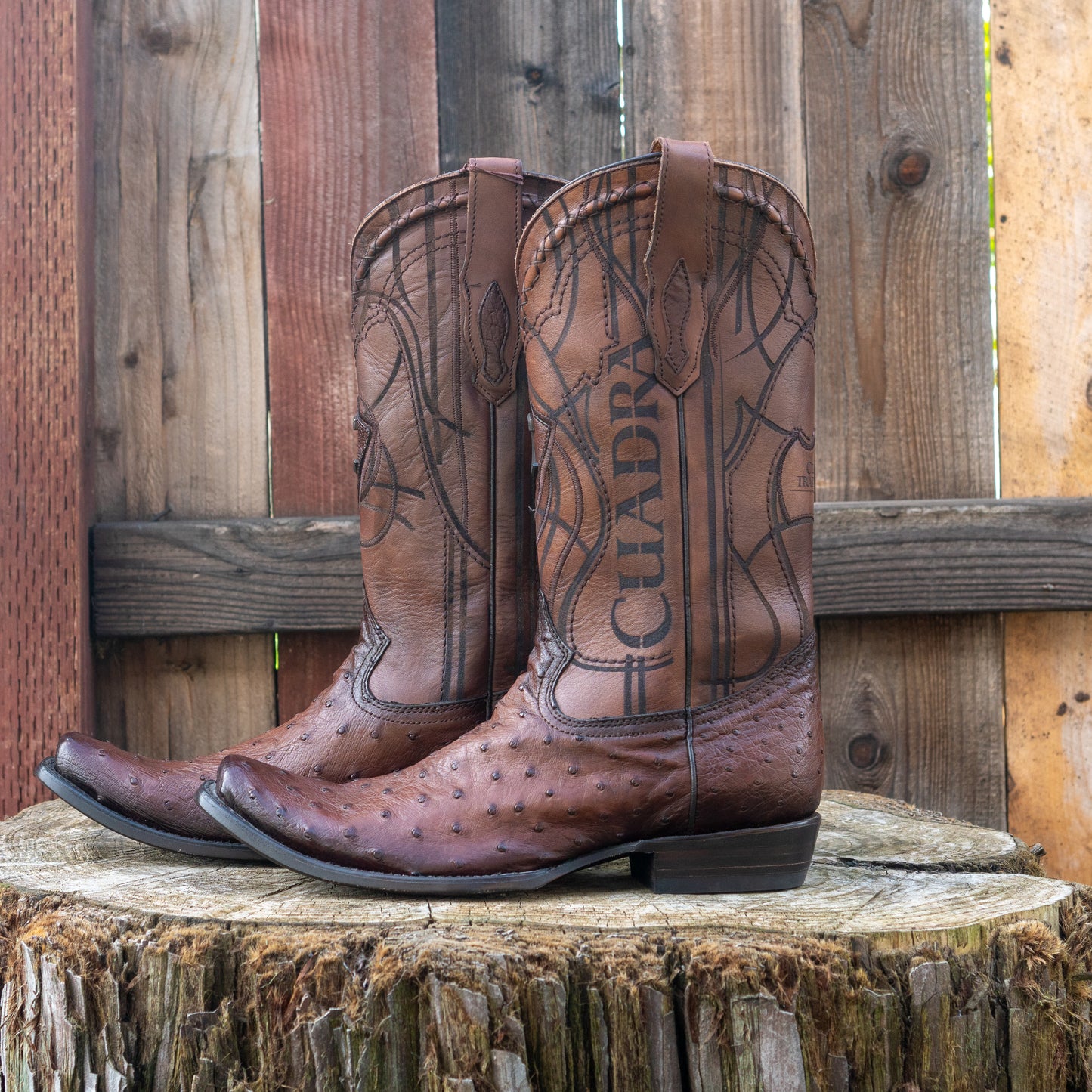 Cuadra Men's Ostrich Cowboy Boots in Flame Brown