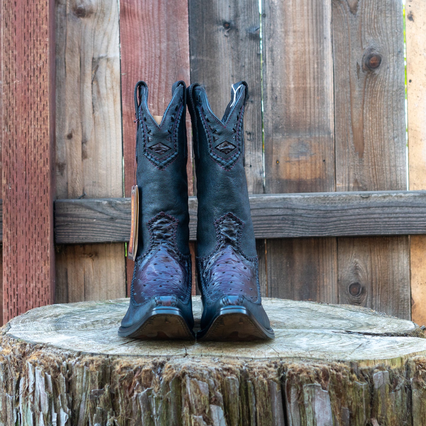 Cuadra Men's Ostrich Cowboy Boots in Flame Black Cherry