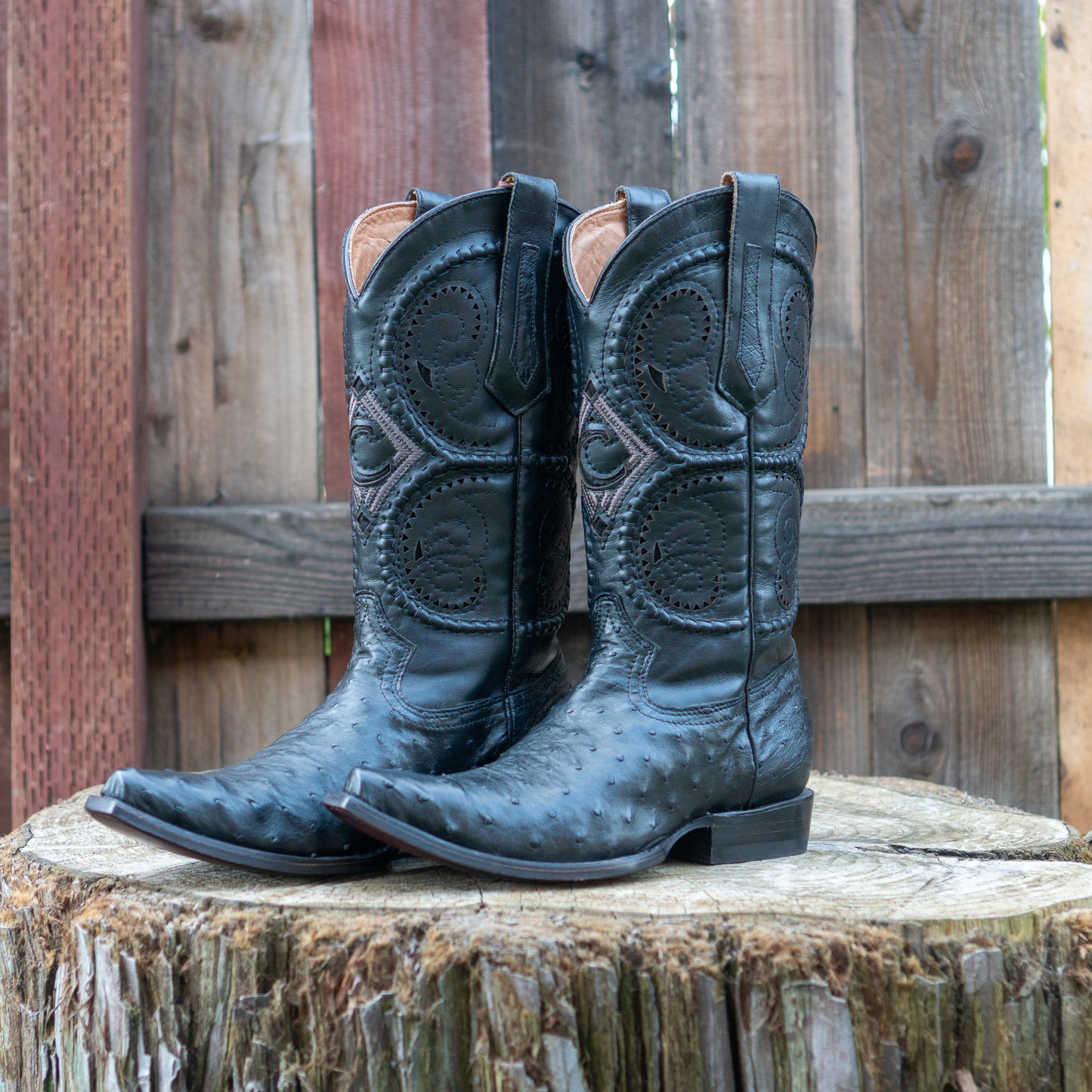 Cuadra Men's Ostrich Cowboy Boots in Black