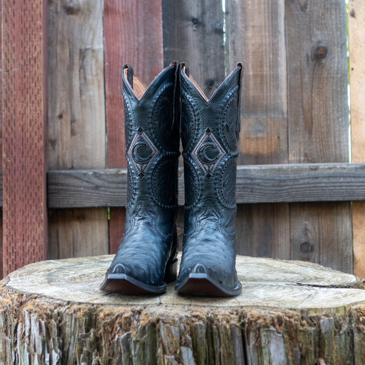 Cuadra Men's Ostrich Cowboy Boots in Black