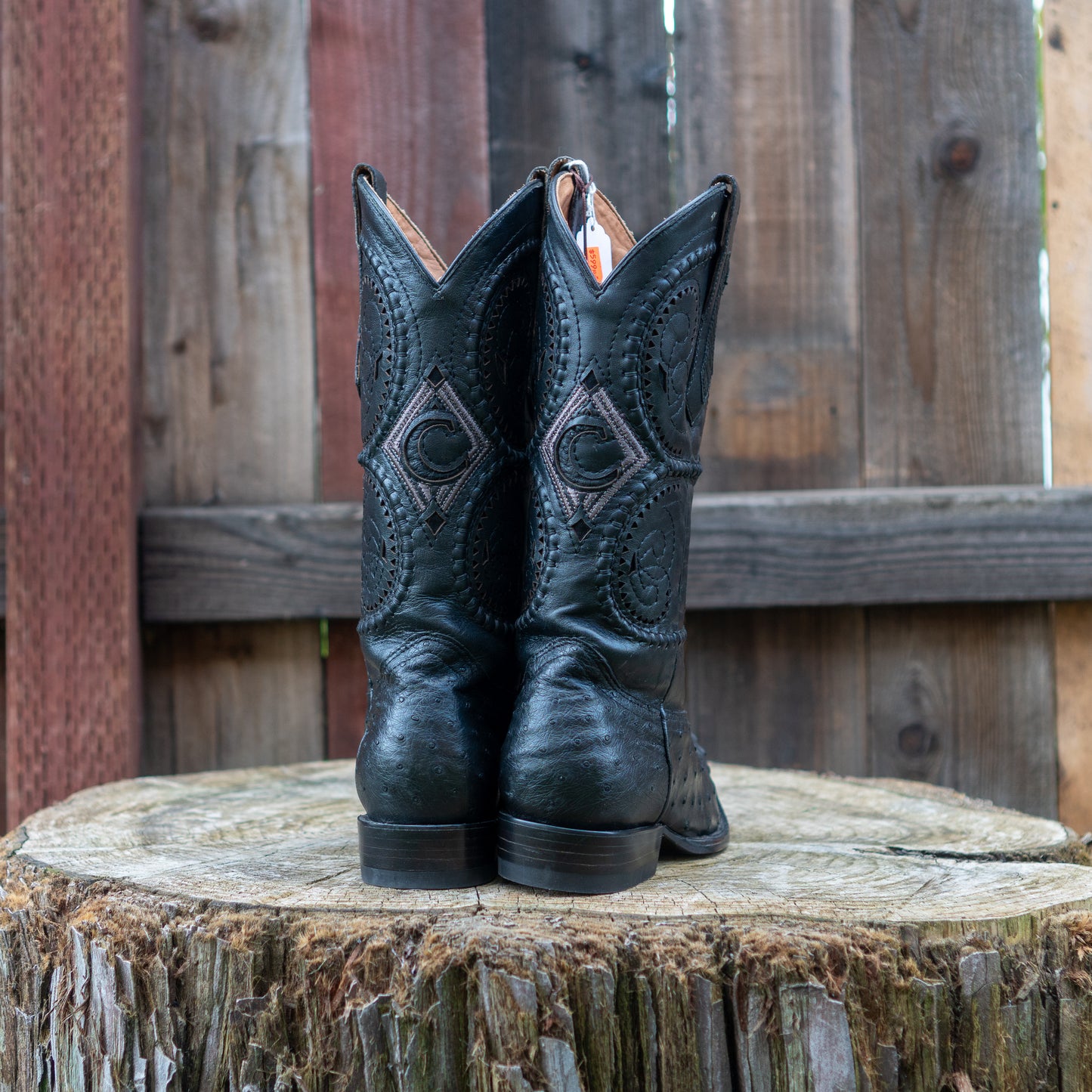 Cuadra Men's Ostrich Cowboy Boots in Black