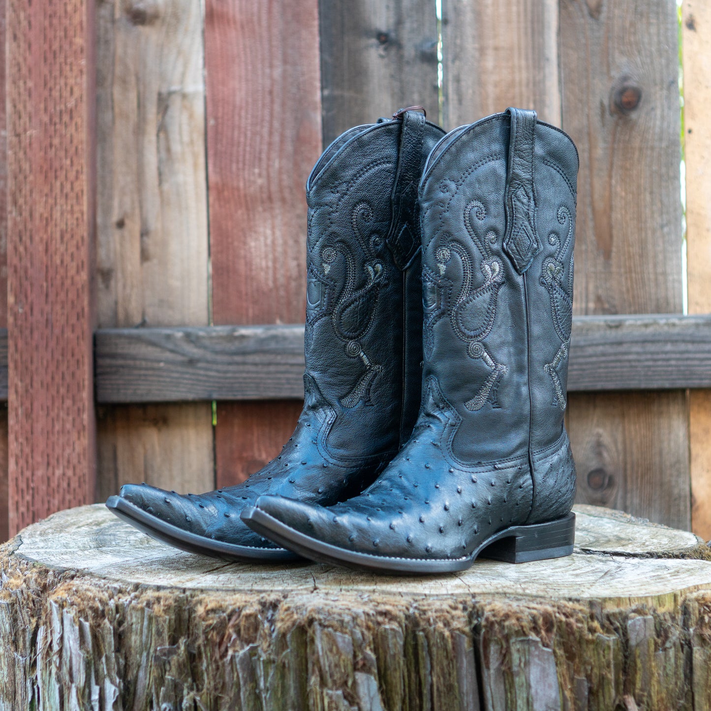 Cuadra Men's Ostrich Cowboy Boots in Black