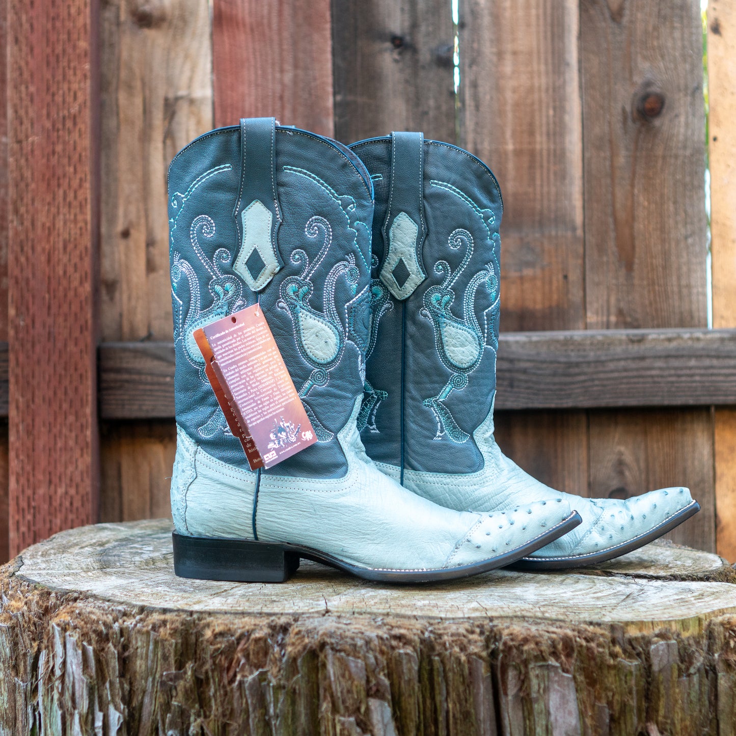 Cuadra Men's Ostrich Cowboy Boots in Sky Blue