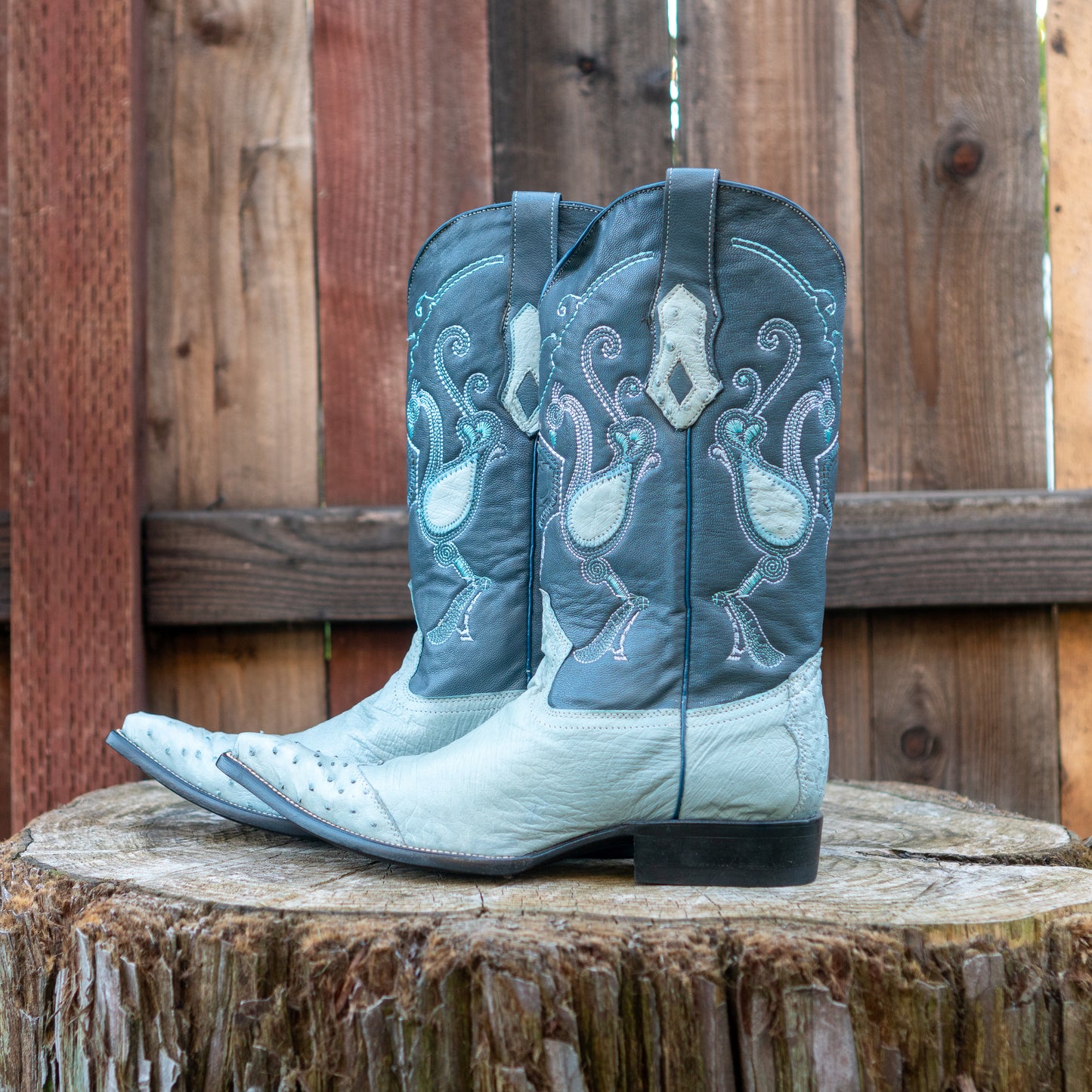 Cuadra Men's Ostrich Cowboy Boots in Sky Blue