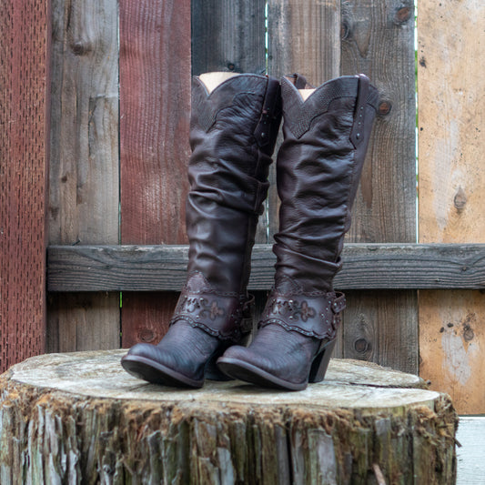 Cuadra Ladies Brown Lizard Fango Tall Boot