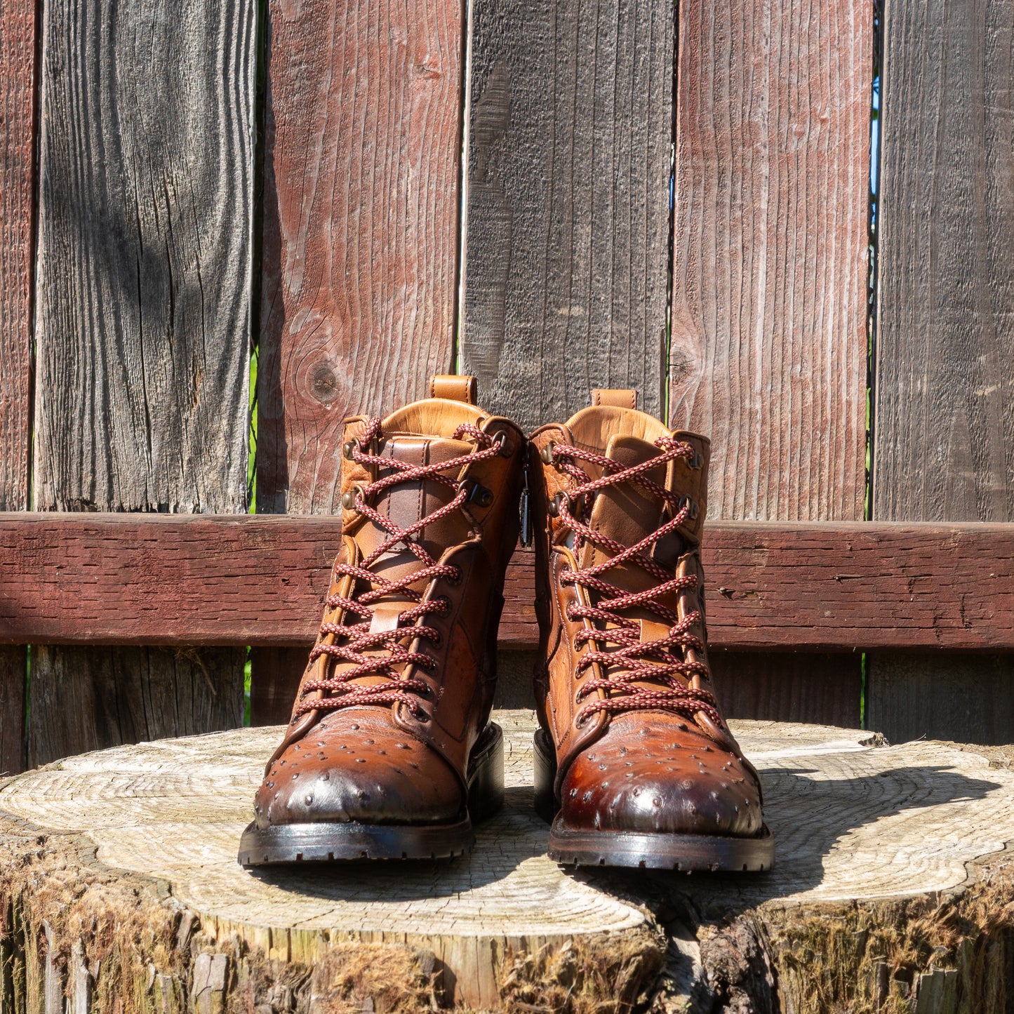 Cuadra Men's Brandy Ostrich Lace Up And Laser Round Toe Boots
