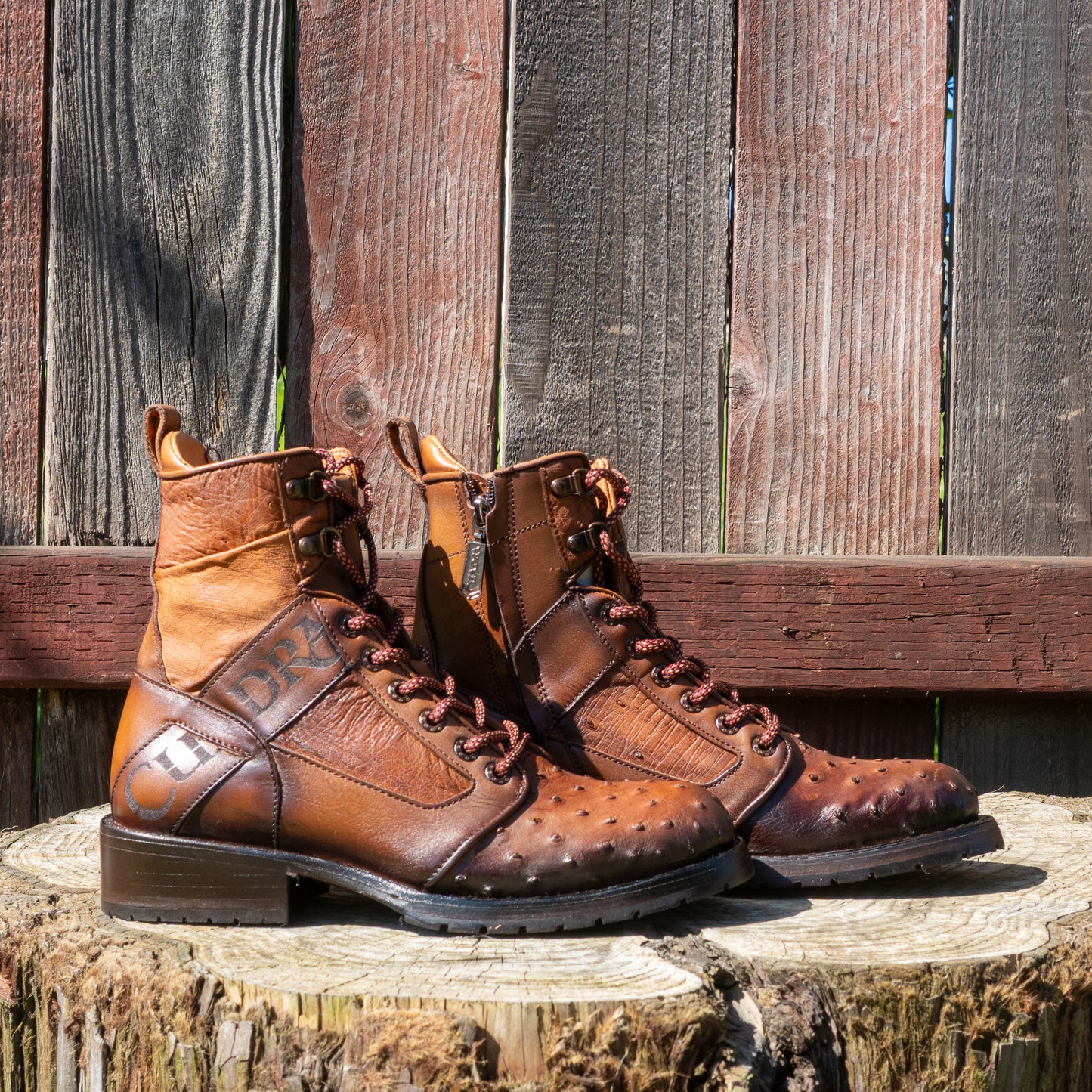 Cuadra Men's Brandy Ostrich Lace Up And Laser Round Toe Boots
