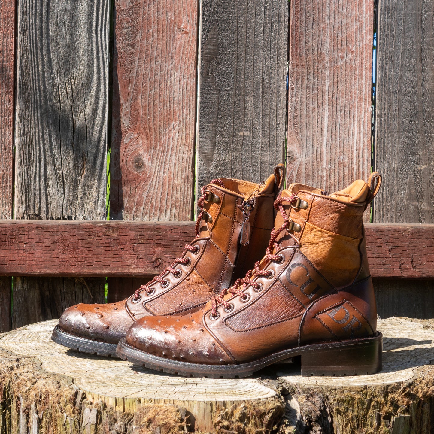 Cuadra Men's Brandy Ostrich Lace Up And Laser Round Toe Boots