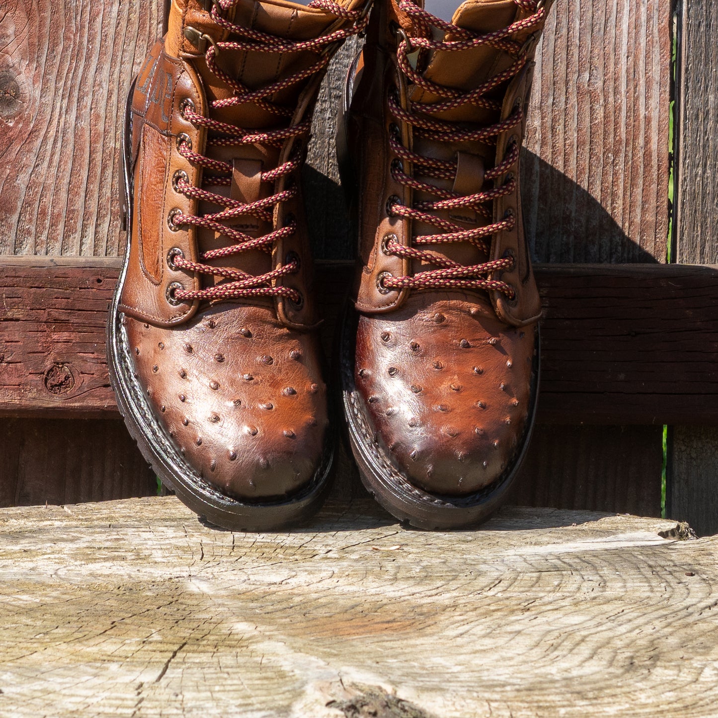 Cuadra Men's Brandy Ostrich Lace Up And Laser Round Toe Boots