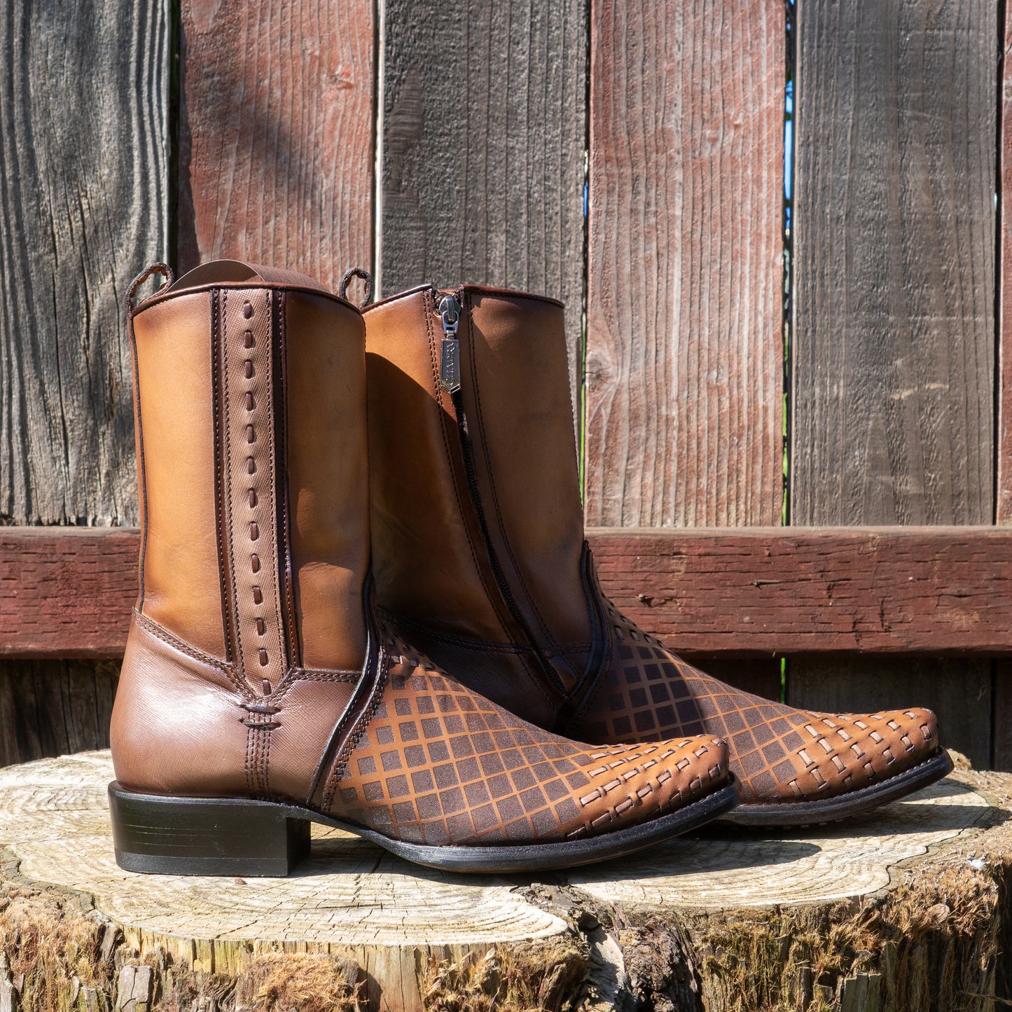 Cuadra Men's Over Maple Laser and Woven Narrow Square Toe Urban Western Style Oxford Boots