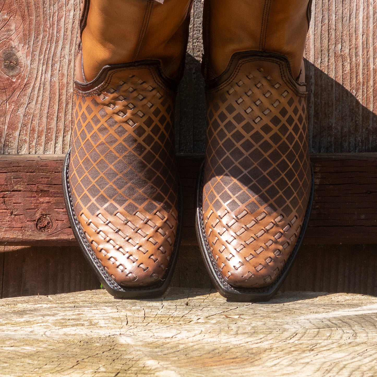 Cuadra Men's Over Maple Laser and Woven Narrow Square Toe Urban Western Style Oxford Boots