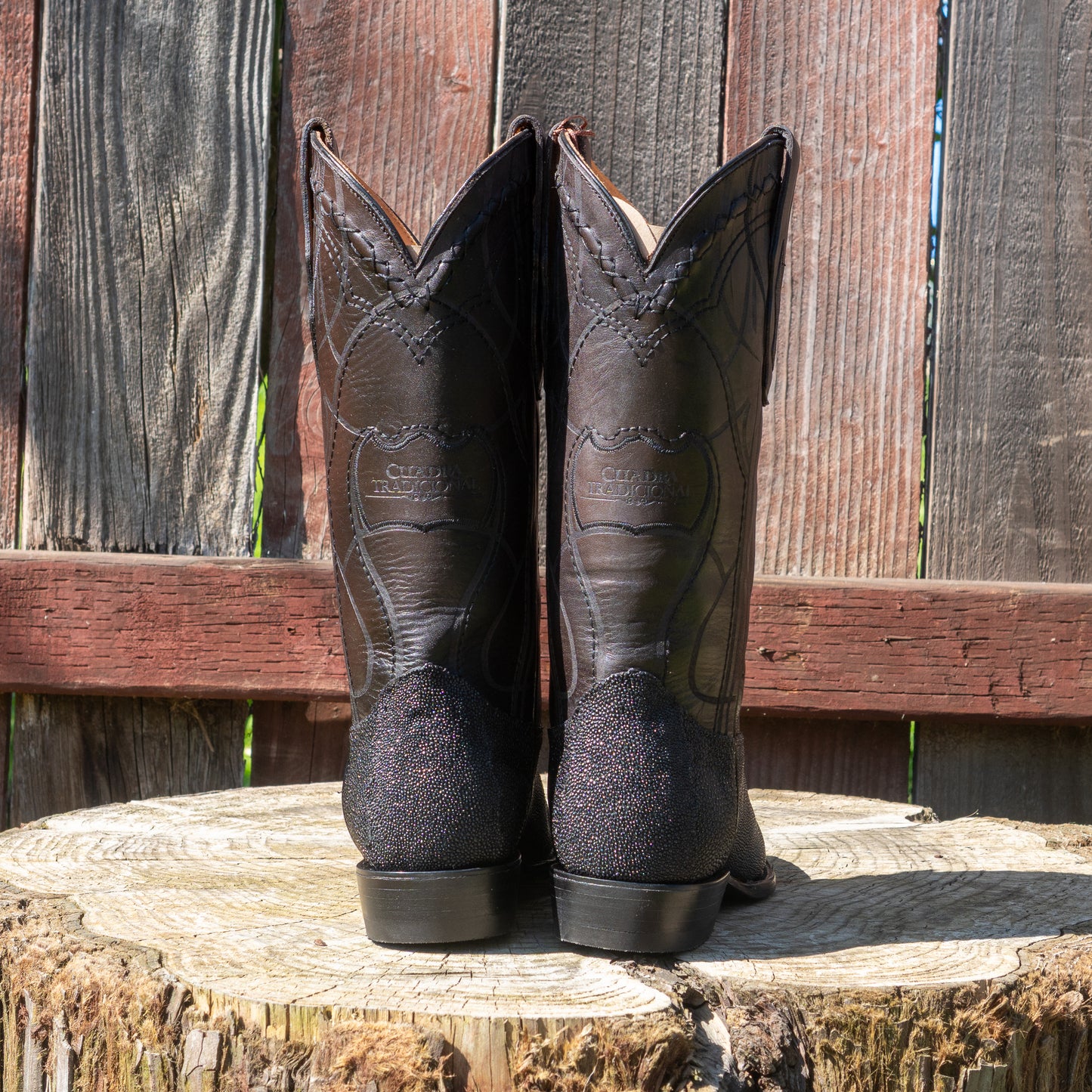 Cuadra Men's Exotic Black Stingray Leather Laser Embroidery and Round Toe Cowboy Boots CU343