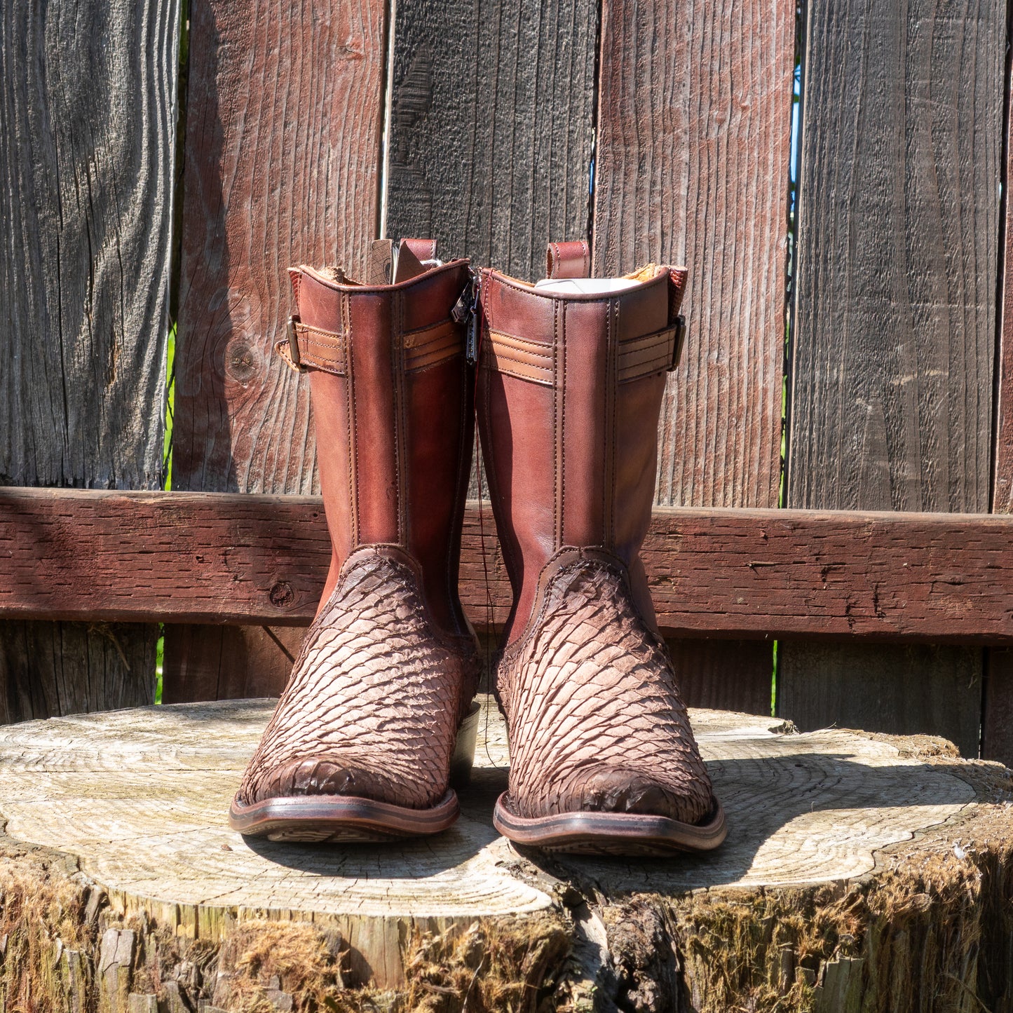 Cuadra Men's Brown Fish Laser and Zipper Narrow Square Toe Cowboy Boots