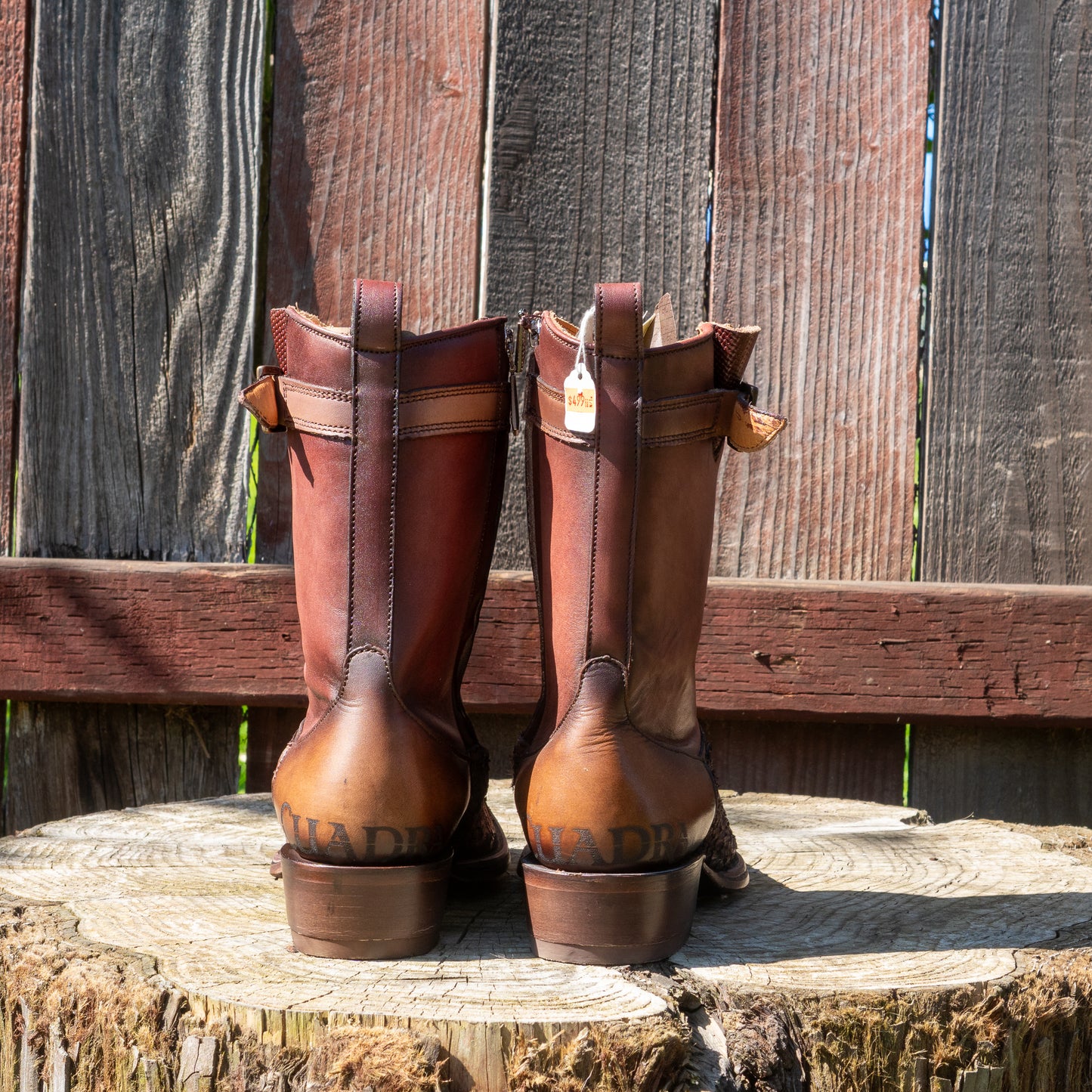 Cuadra Men's Brown Fish Laser and Zipper Narrow Square Toe Cowboy Boots