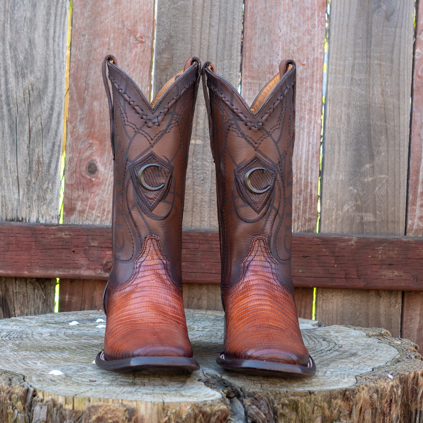 Cuadra Men's Honey Lizard Teju Laser And Embroidery Square Toe Cowboy Boots