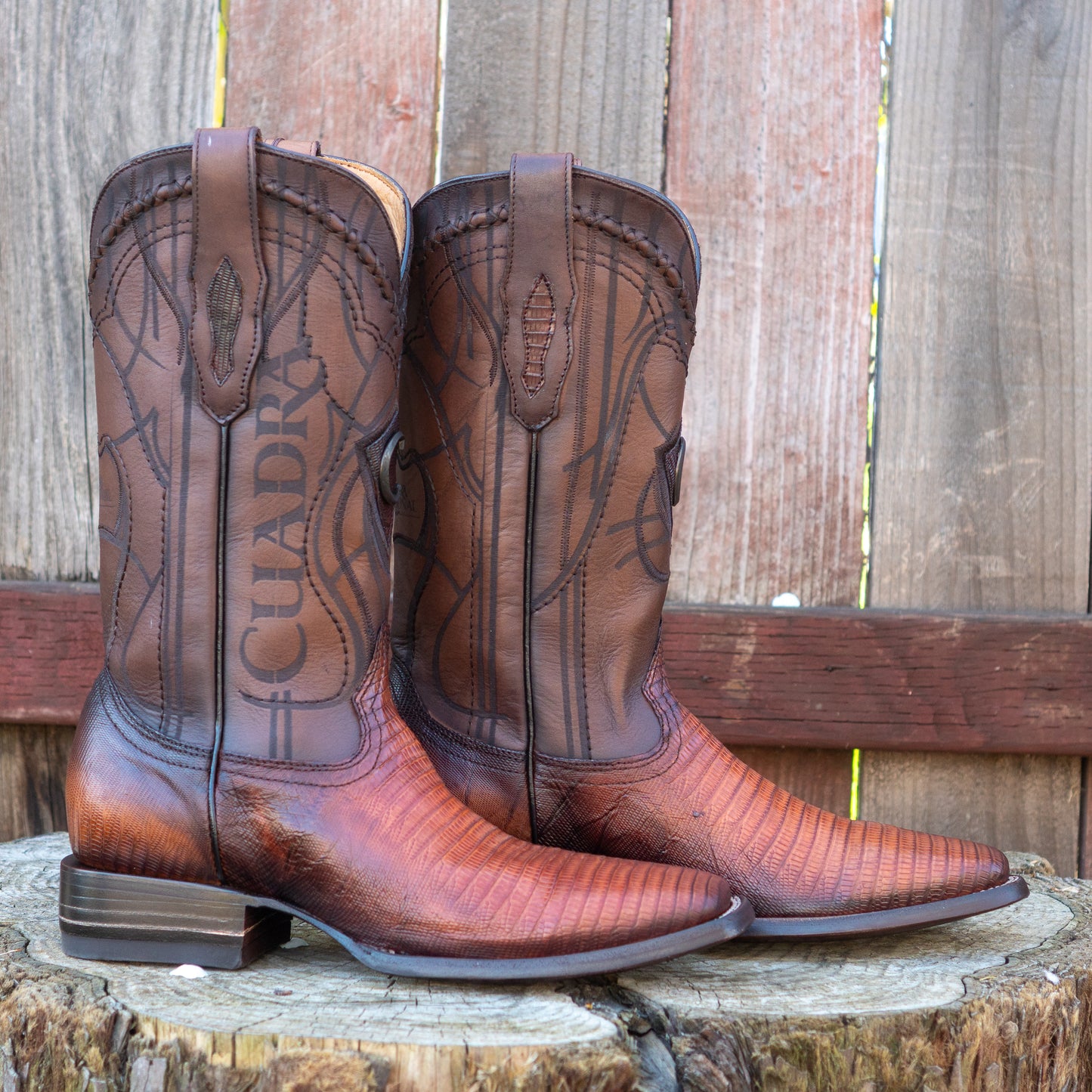 Cuadra Men's Honey Lizard Teju Laser And Embroidery Square Toe Cowboy Boots