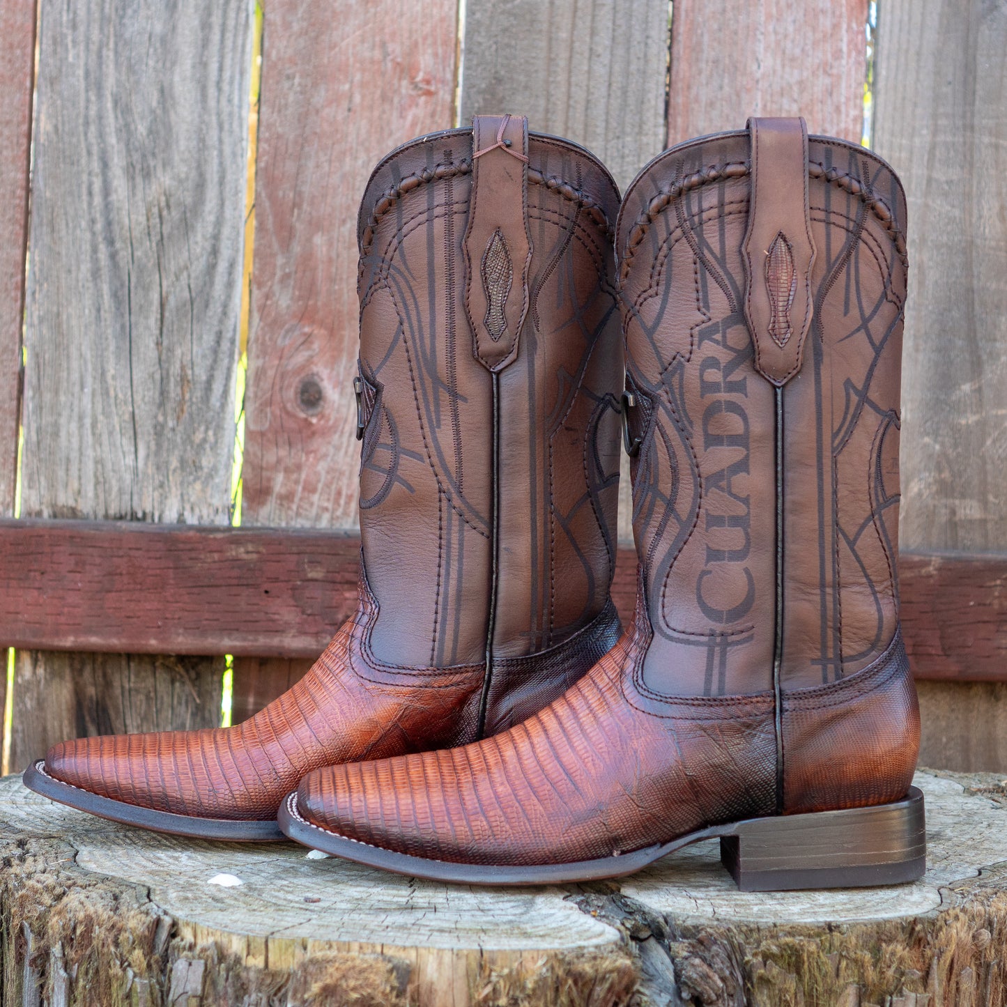 Cuadra Men's Honey Lizard Teju Laser And Embroidery Square Toe Cowboy Boots