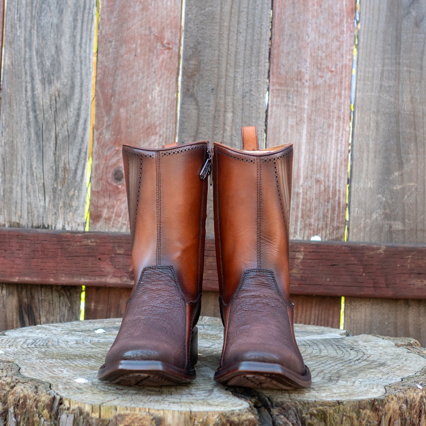Cuadra Men's Cognac Shark Laser Hand Painted Zipper Boots