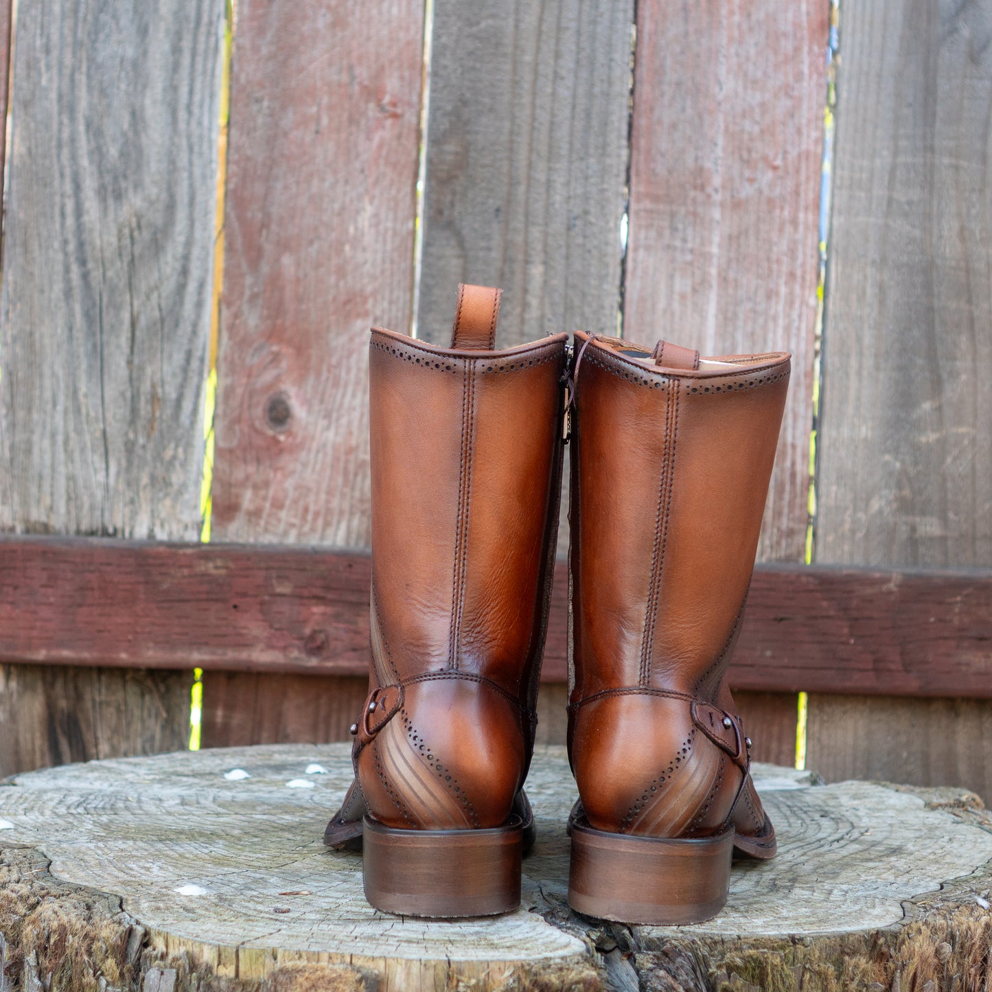 Cuadra Men's Cognac Shark Laser Hand Painted Zipper Boots