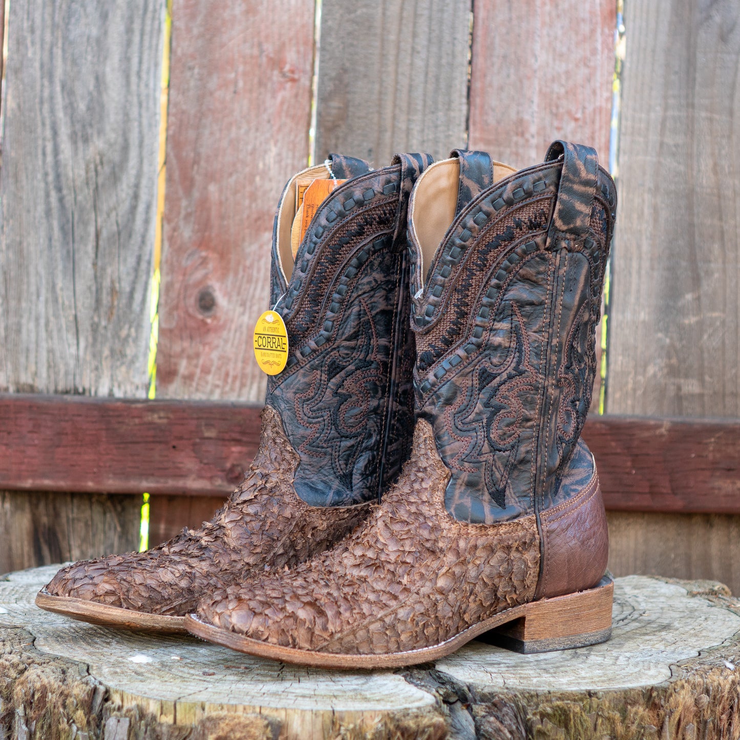 Corral Boots Men's Fish Wide Square Toe Rodeo Collection Western Boots Brown