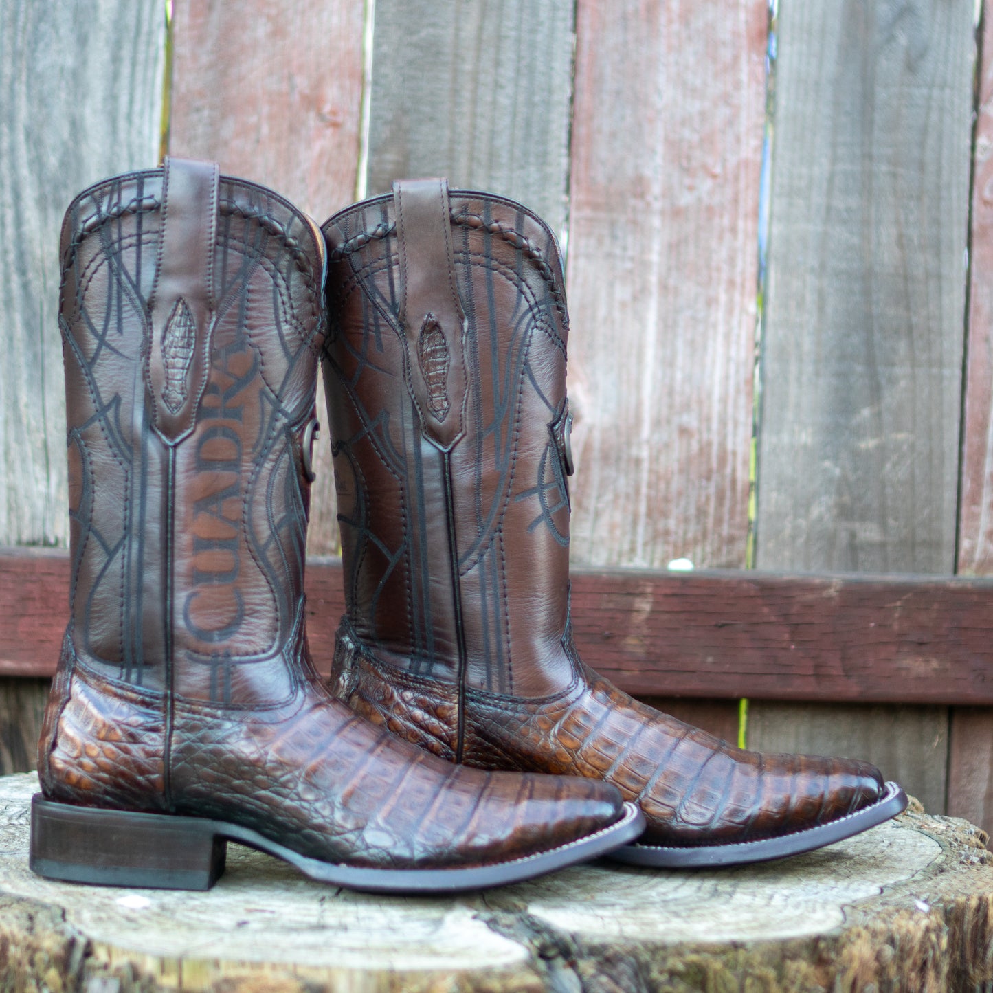 Cuadra Men's Maple Caiman Laser Embroidery Square Toe Cowboy Boots