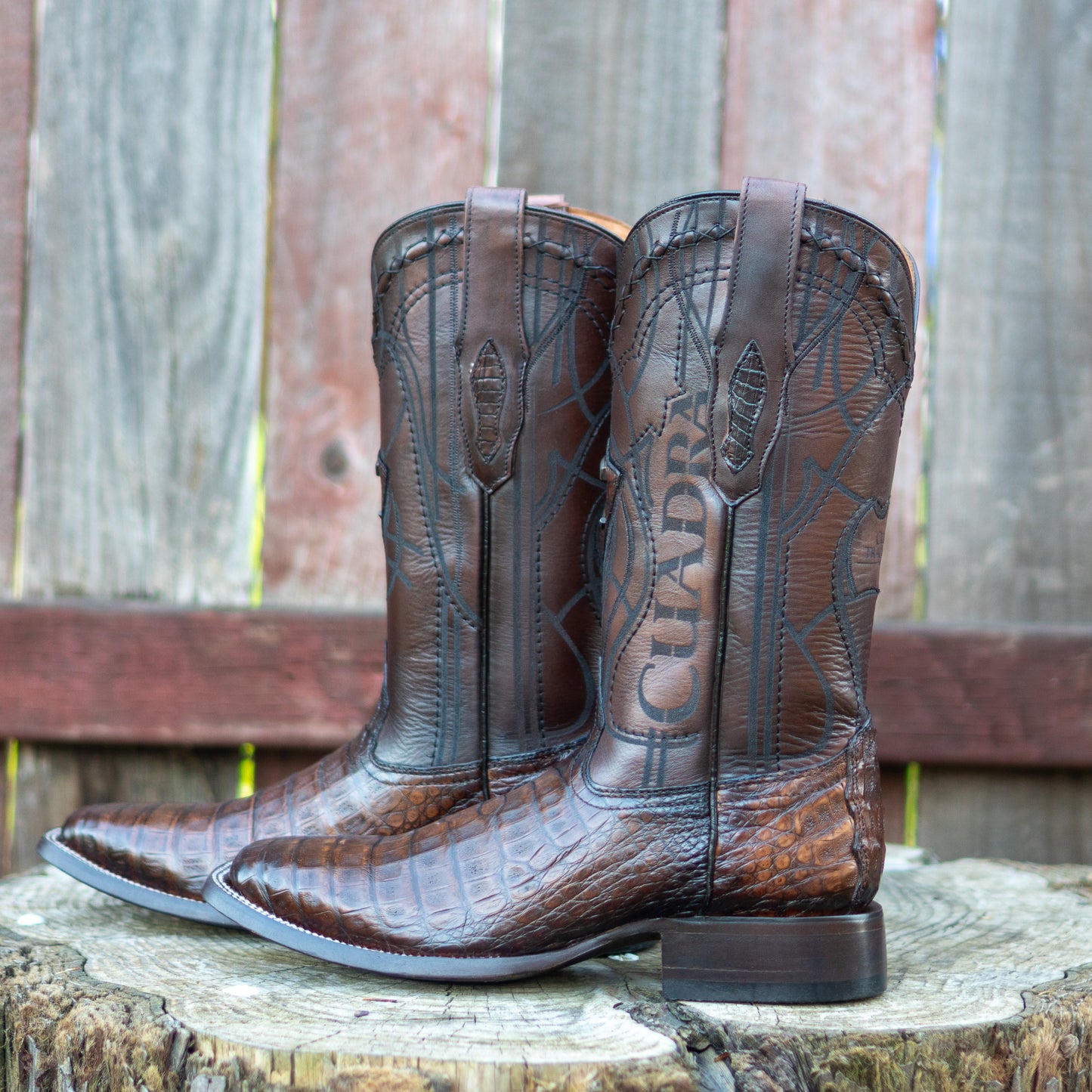 Cuadra Men's Maple Caiman Laser Embroidery Square Toe Cowboy Boots