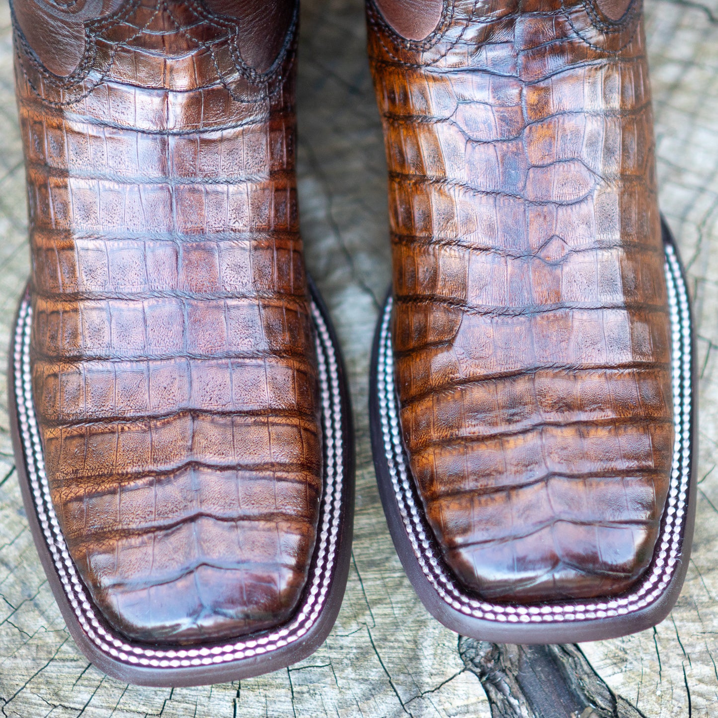 Cuadra Men's Maple Caiman Laser Embroidery Square Toe Cowboy Boots